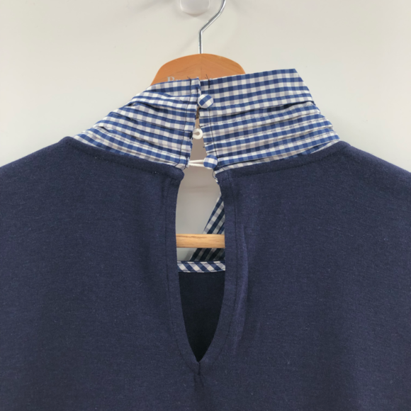 Riley Rae Juliette Bow-Neck Gingham-Trim Preppy Navy Small - Picture 7 of 11